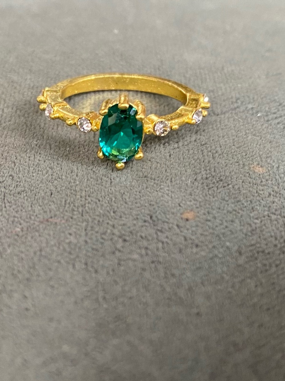 Gold-Plated Ring with Emerald Green Center Stone